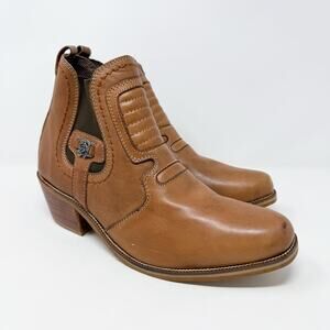 Camponi Tan Leather Western Ankle Boots Sz 12 Pull On Made in Brazil Horse Charm